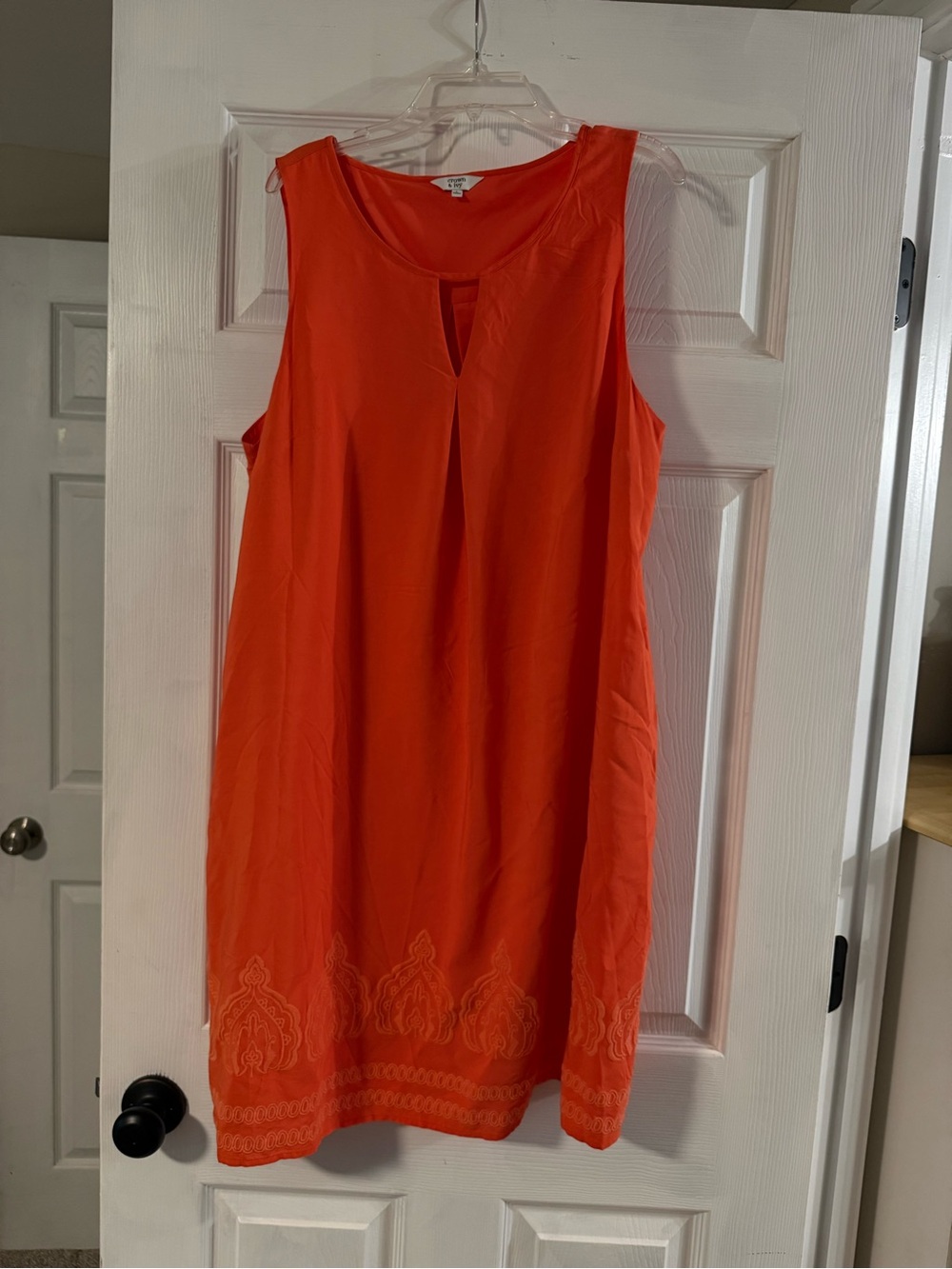 Orange Sleeveless Embroidered Shift Dress